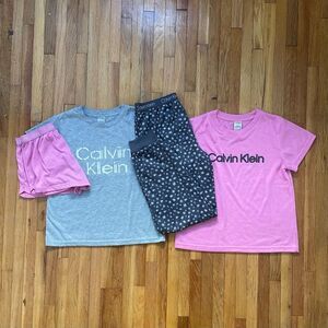 Calvin Klein Lot 4 Piece Girls Pajama Sets Size Medium 10/12 Pink Gray